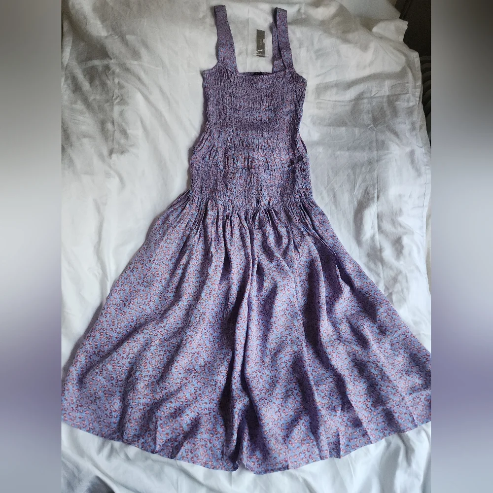 Jcrew Smocked midi dress in summer fields print Floral Purple Bnwt - Picture 6 of 13